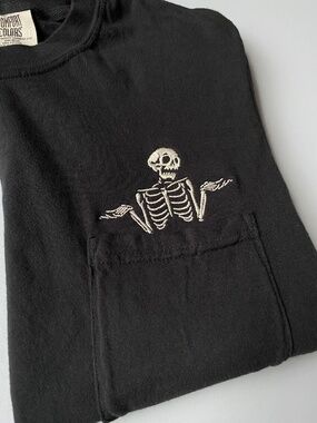 Embroidered skeleton pocket tshirt
